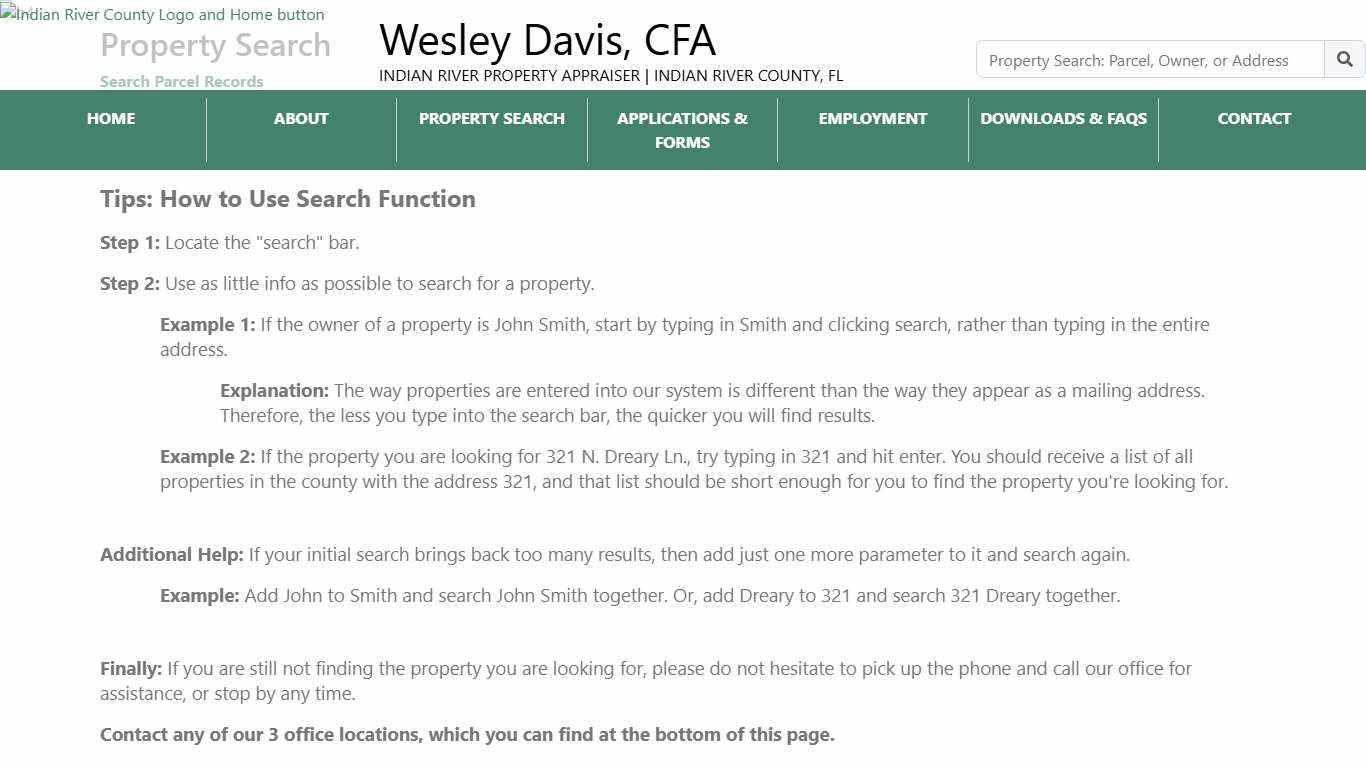 Indian River County Auditor - Property Search Page